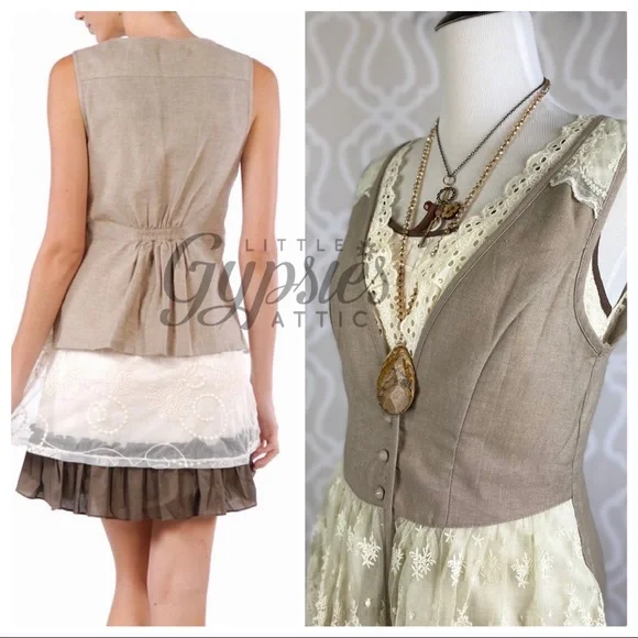 A’reve Peplum Lace Layered Tunic Vest Style Top - Picture 8 of 14